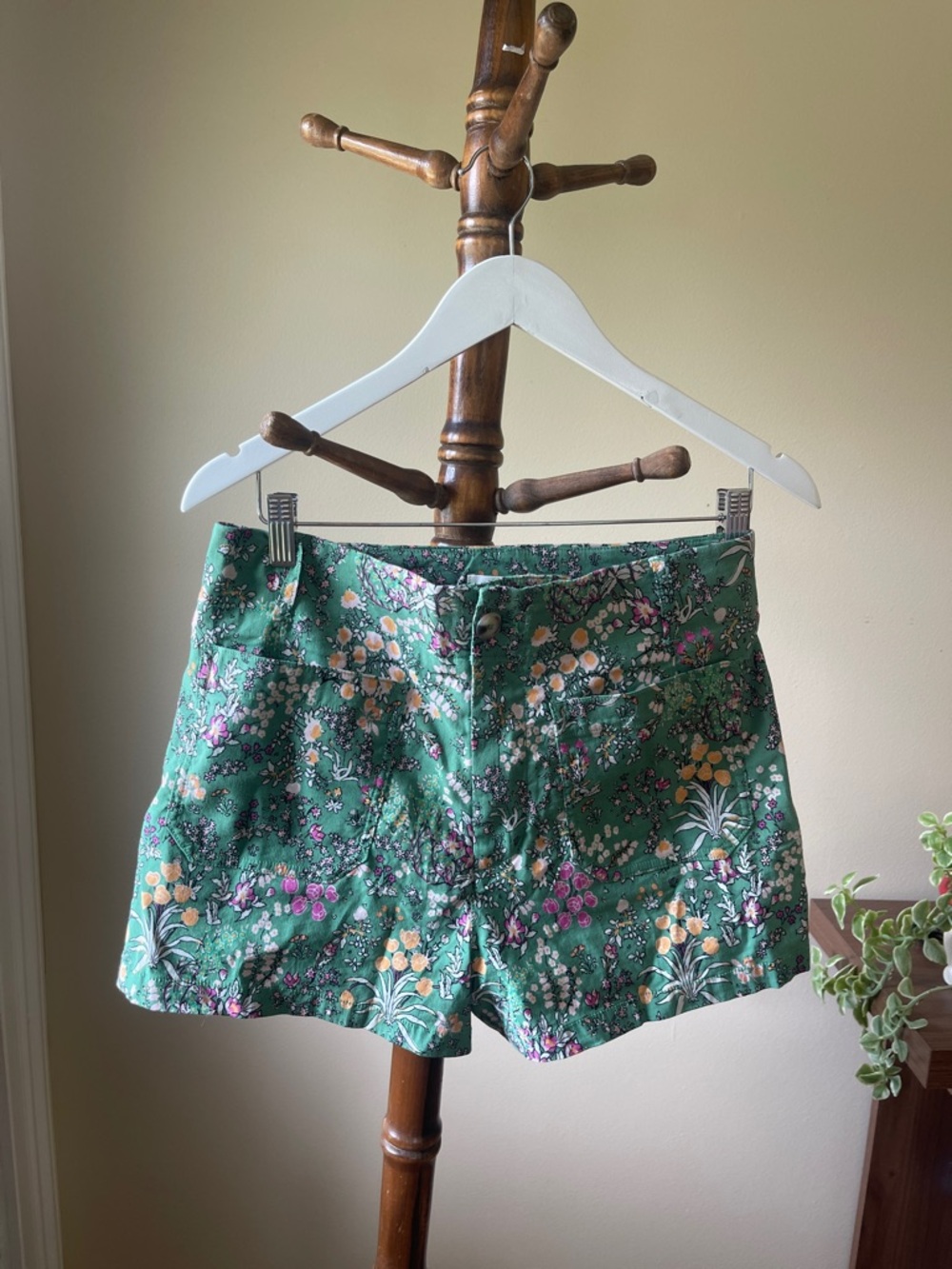 Maeve Green Floral High-Waist Shorts
